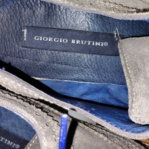 Giorgio Brutinit Mens Shoes Sz 10 Grey Suede Blue Sole Tie Wing Tips classsic - Picture 7 of 9